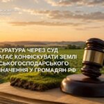 Суддівський молоток і шматок ґрунту на документах на тлі поля на заході сонця